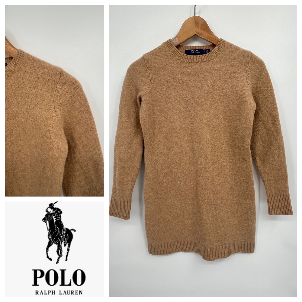 Polo Ralph Lauren Wool Blend Sweater Dress Women's Small Camel Elbow Patches